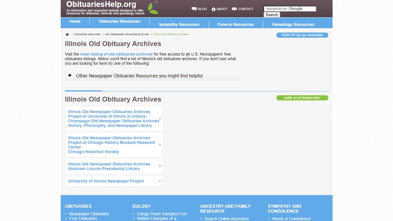 Illinois Old Obituary Archives - obituarieshelp.org